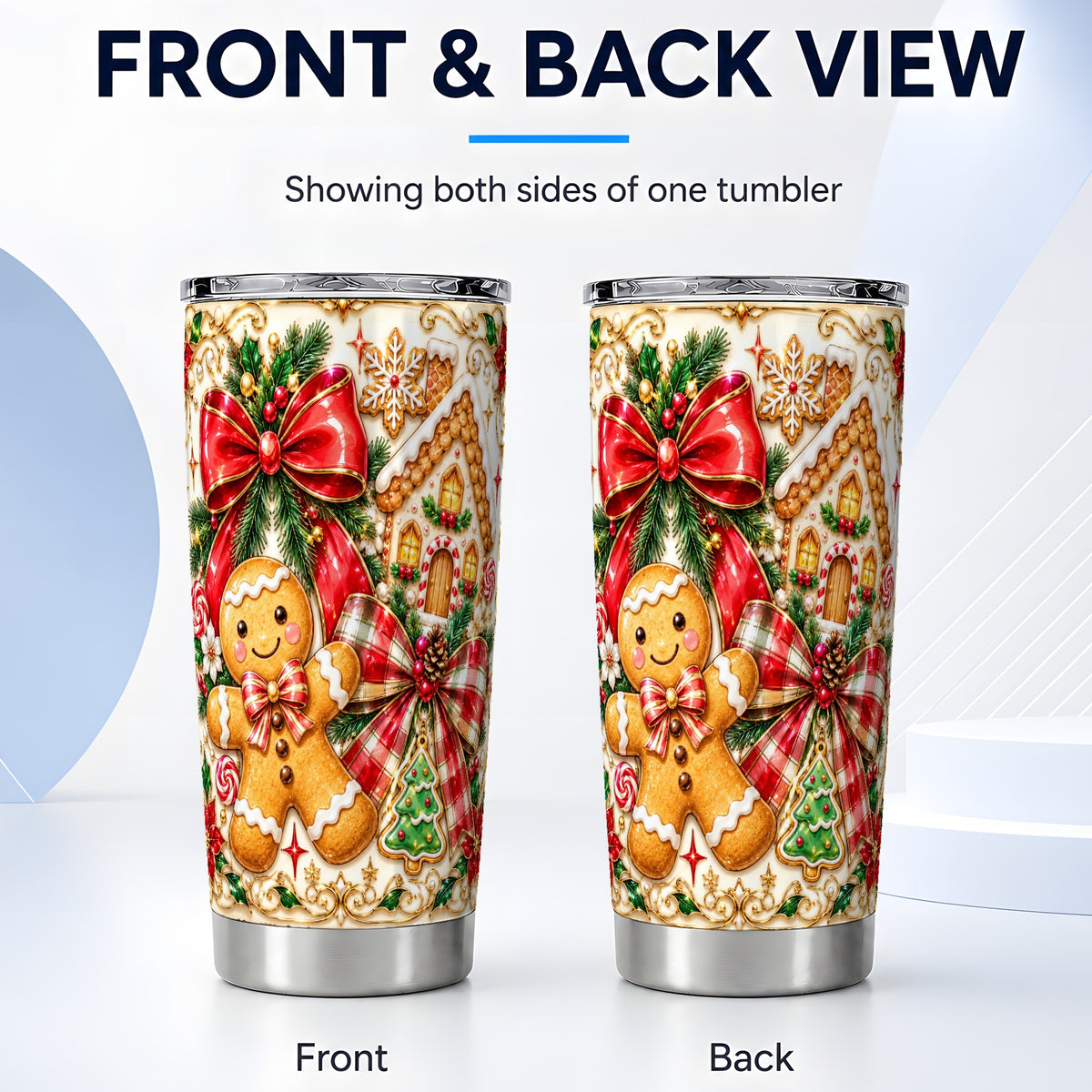 #pl[20oz|Steel] Gingerbread Bow Tumbler 20oz, Cookie Tumbler, Stainless Steel Travel Cup