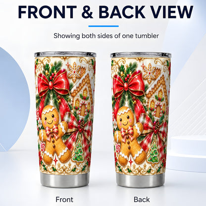 #pl[20oz|Steel] Gingerbread Bow Tumbler 20oz, Cookie Tumbler, Stainless Steel Travel Cup