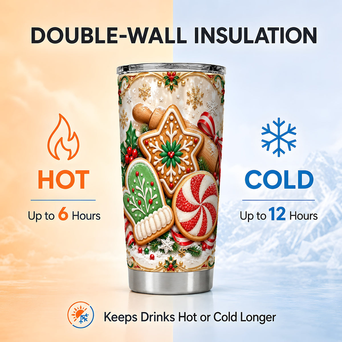 Cookie Tumbler 20oz, Gingerbread Tumbler, Stainless Steel Travel Cup