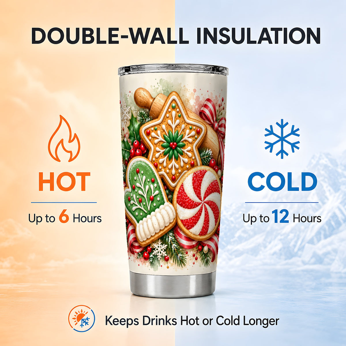 Cookie Tumbler 20oz, Gingerbread Tumbler, Stainless Steel Travel Cup
