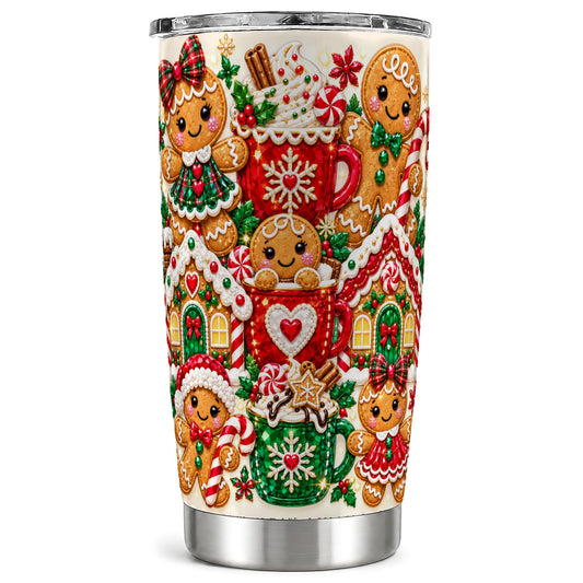 Gingerbread Tumbler 20oz, Holiday Tumbler, Stainless Steel Travel Cup