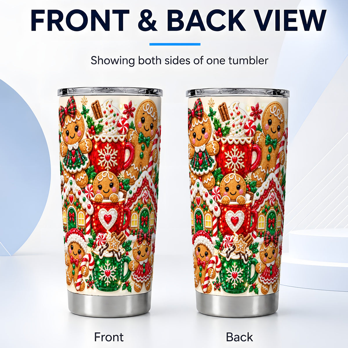 #pl[20oz|Steel] Gingerbread Tumbler 20oz, Holiday Tumbler, Stainless Steel Travel Cup