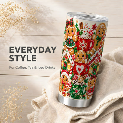 Gingerbread Tumbler 20oz, Holiday Tumbler, Stainless Steel Travel Cup