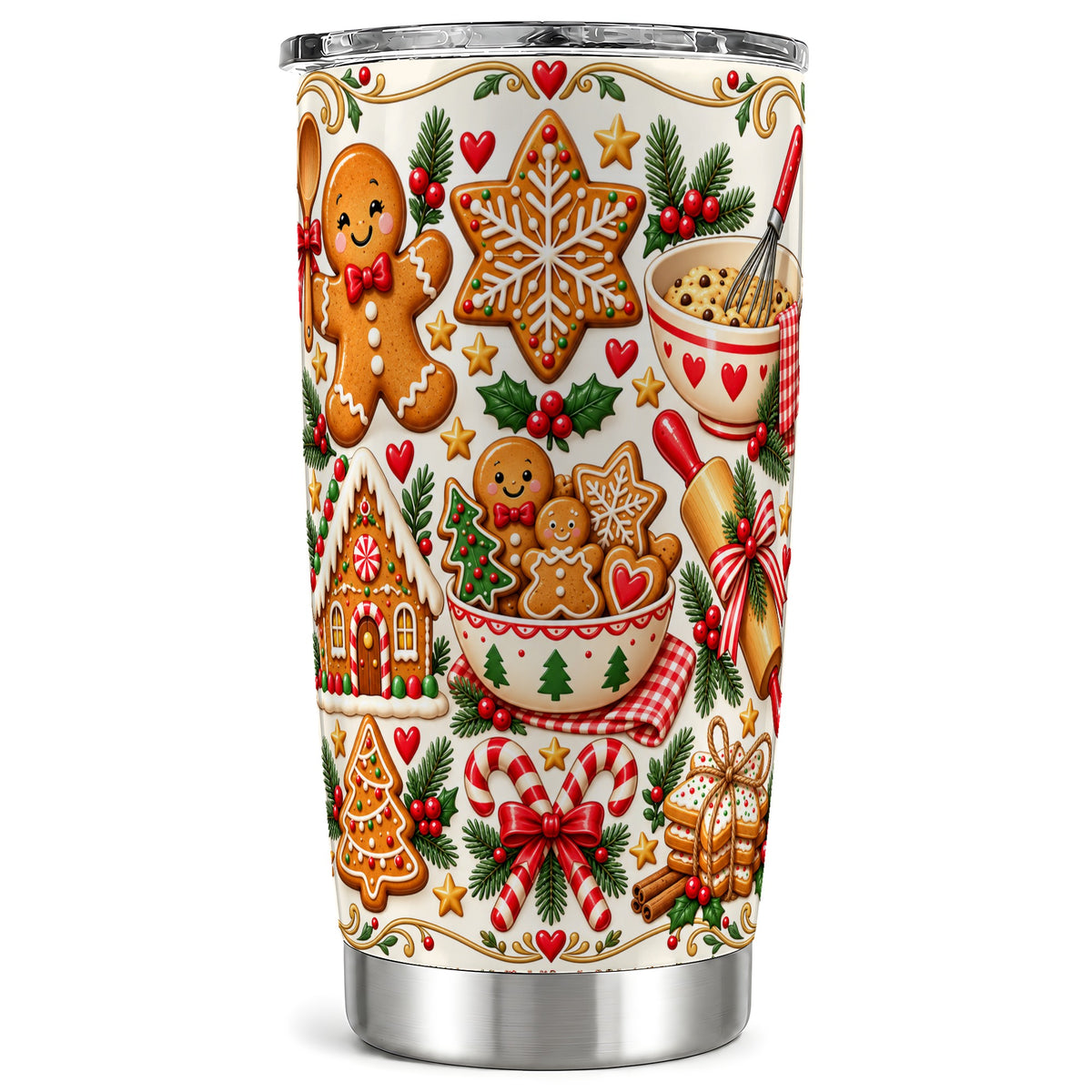 Baking Tumbler 20oz, Gingerbread Tumbler, Stainless Steel Travel Cup