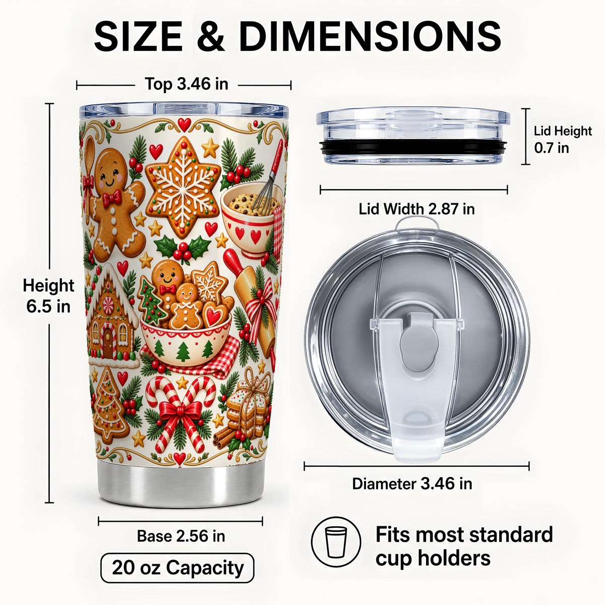 #pl[20oz|Steel] Baking Tumbler 20oz, Gingerbread Tumbler, Stainless Steel Travel Cup