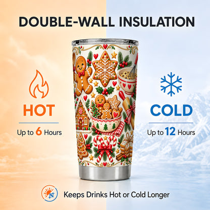 Baking Tumbler 20oz, Gingerbread Tumbler, Stainless Steel Travel Cup
