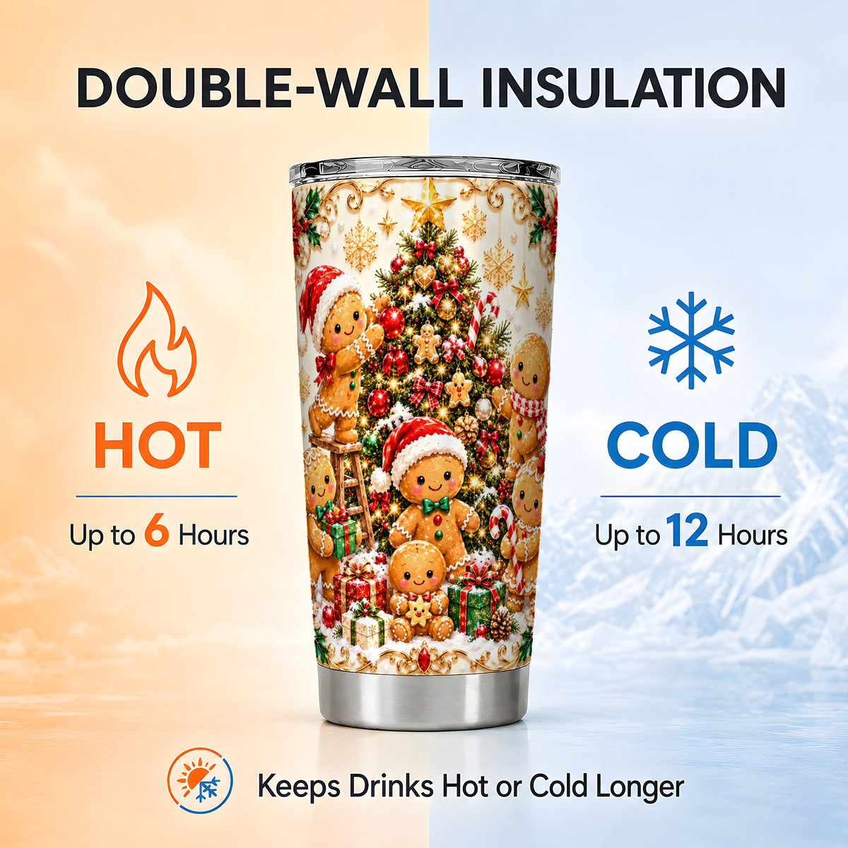 Gingerbread Family Tumbler 20oz, Holiday Tumbler, Steel Travel Cup