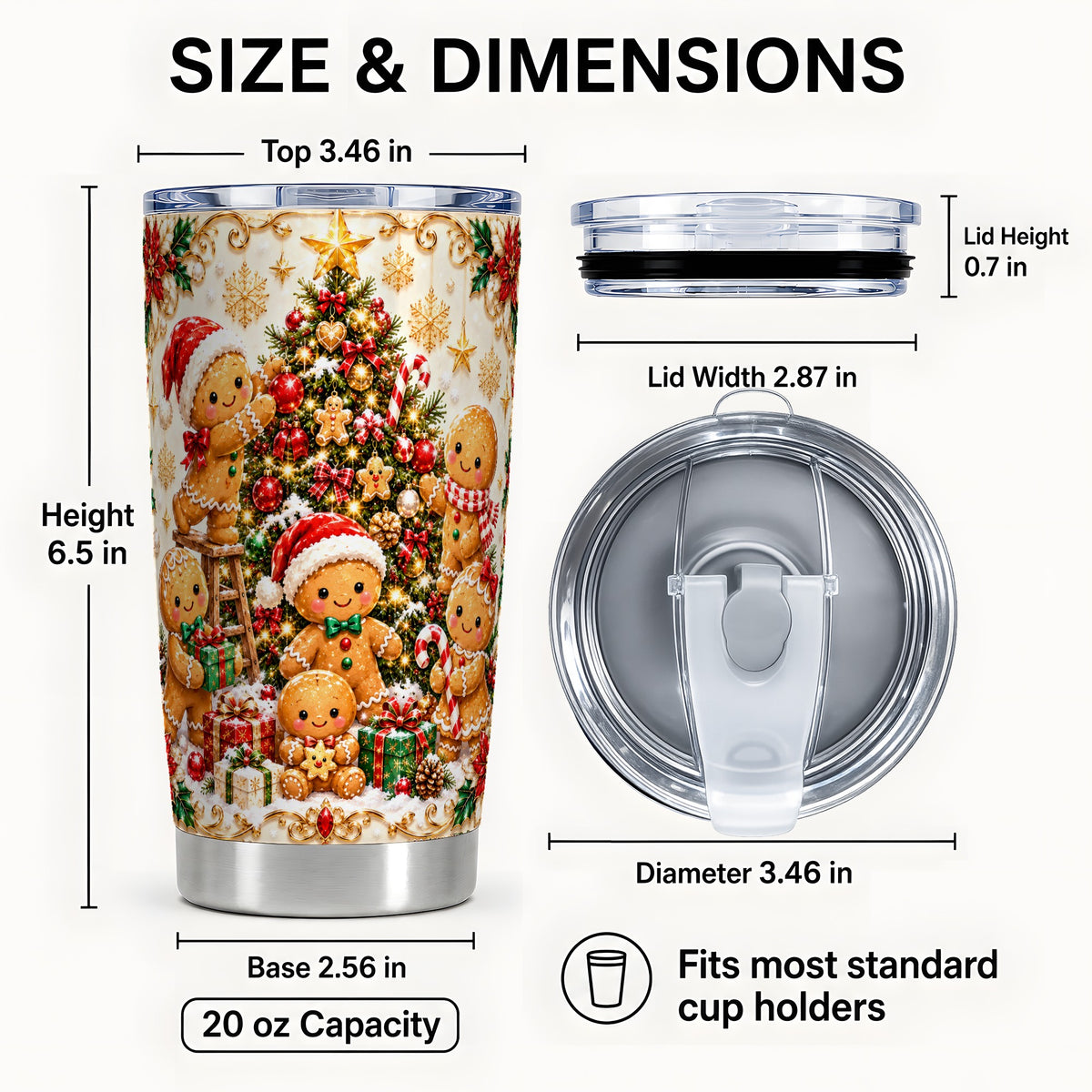 #pl[20oz|Steel] Gingerbread Family Tumbler 20oz, Holiday Tumbler, Steel Travel Cup