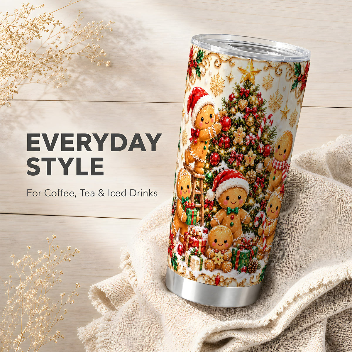 Gingerbread Family Tumbler 20oz, Holiday Tumbler, Steel Travel Cup