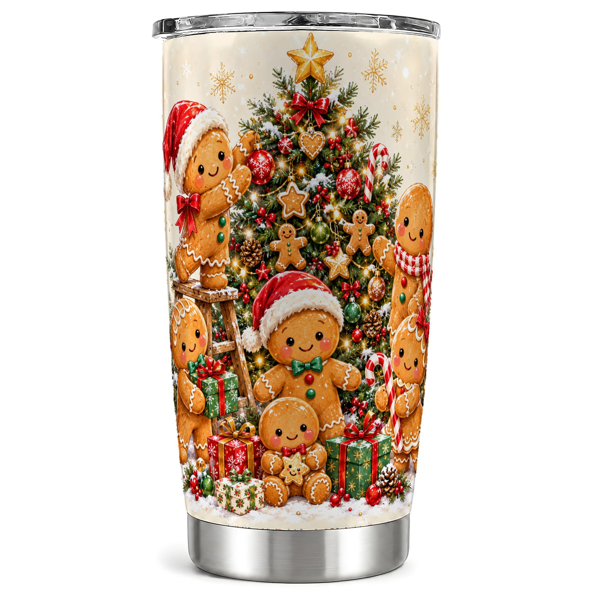 Gingerbread Family Tumbler 20oz, Festive Tumbler, Steel Travel Cup