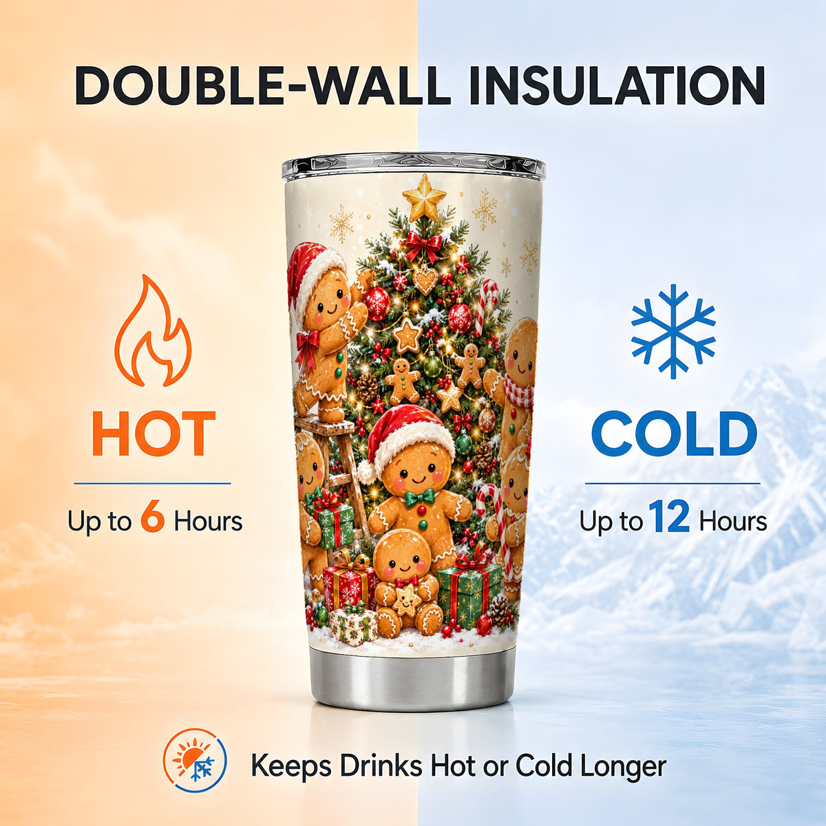 Gingerbread Family Tumbler 20oz, Festive Tumbler, Steel Travel Cup