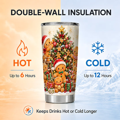 Gingerbread Family Tumbler 20oz, Festive Tumbler, Steel Travel Cup