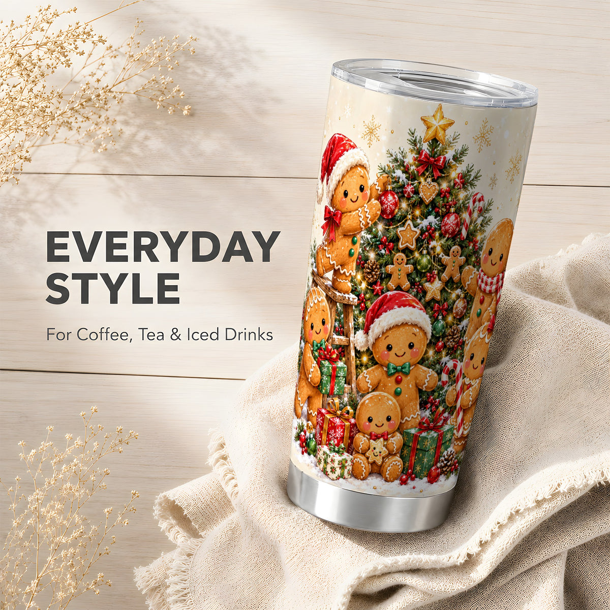 Gingerbread Family Tumbler 20oz, Festive Tumbler, Steel Travel Cup