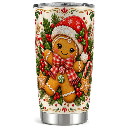 Gingerbread Girl Tumbler 20oz, Candy Cane Tumbler, Steel Travel Cup