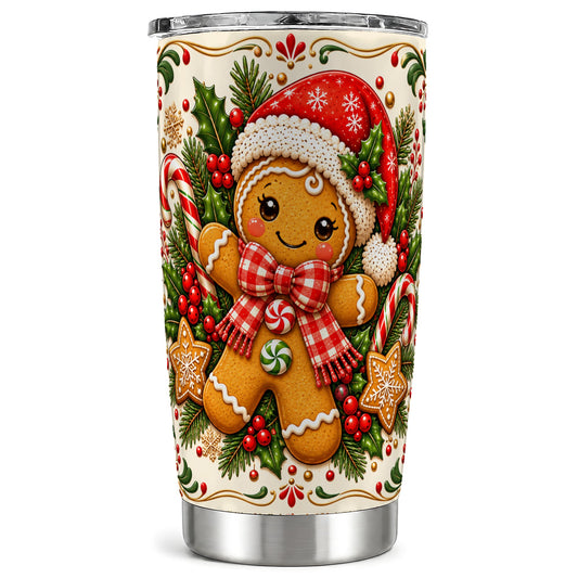 Gingerbread Girl Tumbler 20oz, Candy Cane Tumbler, Steel Travel Cup