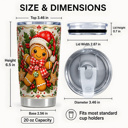 #pl[20oz|Steel] Gingerbread Girl Tumbler 20oz, Candy Cane Tumbler, Steel Travel Cup
