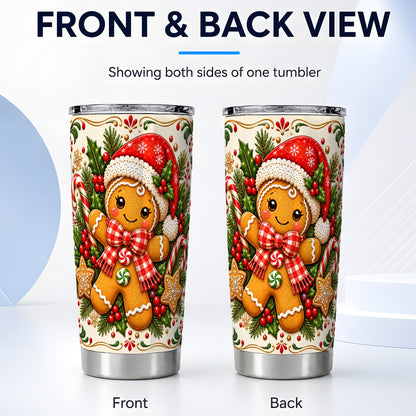 #pl[20oz|Steel] Gingerbread Girl Tumbler 20oz, Candy Cane Tumbler, Steel Travel Cup