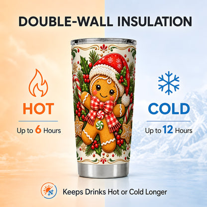 Gingerbread Girl Tumbler 20oz, Candy Cane Tumbler, Steel Travel Cup
