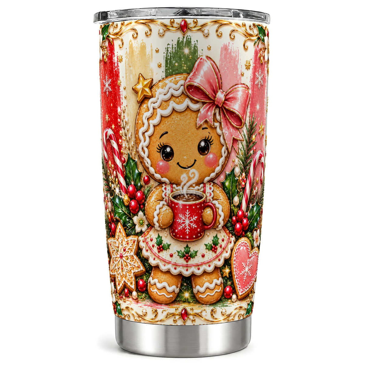 Gingerbread Girl Tumbler 20oz, Holiday Tumbler, Stainless Steel Travel Cup