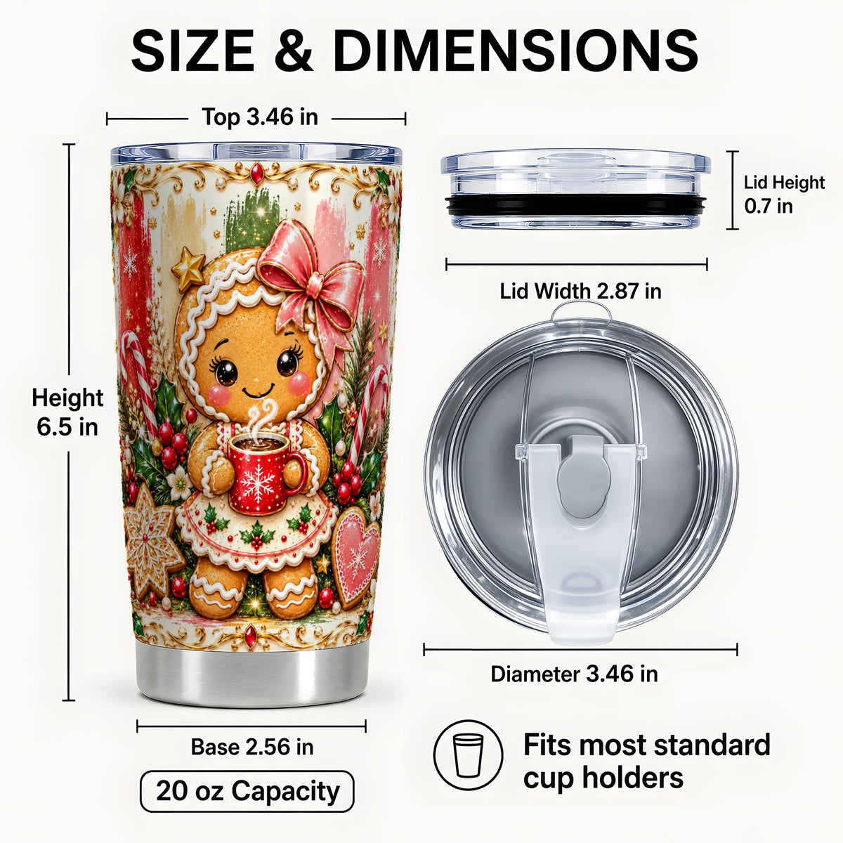 #pl[20oz|Steel] Gingerbread Girl Tumbler 20oz, Holiday Tumbler, Stainless Steel Travel Cup