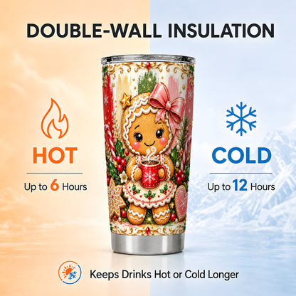Gingerbread Girl Tumbler 20oz, Holiday Tumbler, Stainless Steel Travel Cup