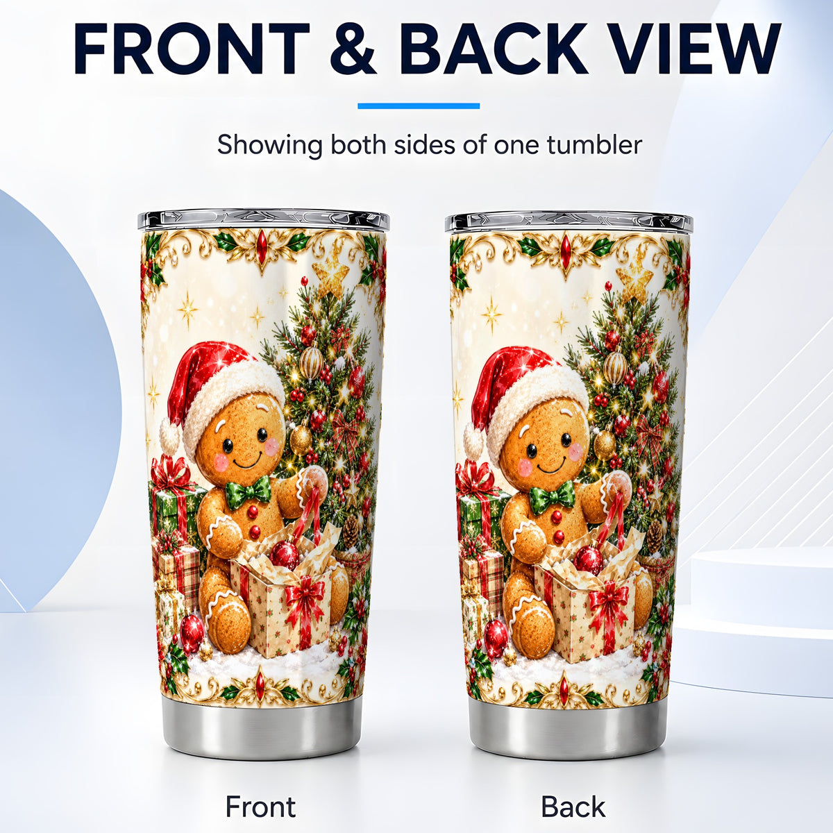 #pl[20oz|Steel] Gingerbread Tumbler 20oz, Christmas Tumbler, Stainless Steel Travel Cup