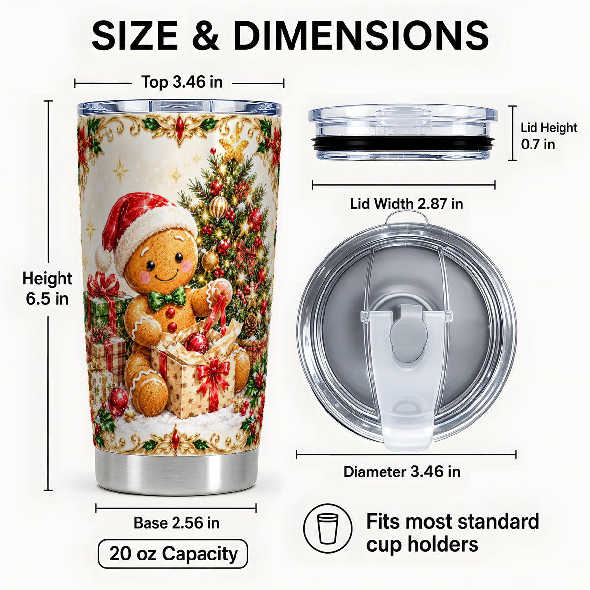 #pl[20oz|Steel] Gingerbread Tumbler 20oz, Christmas Tumbler, Stainless Steel Travel Cup