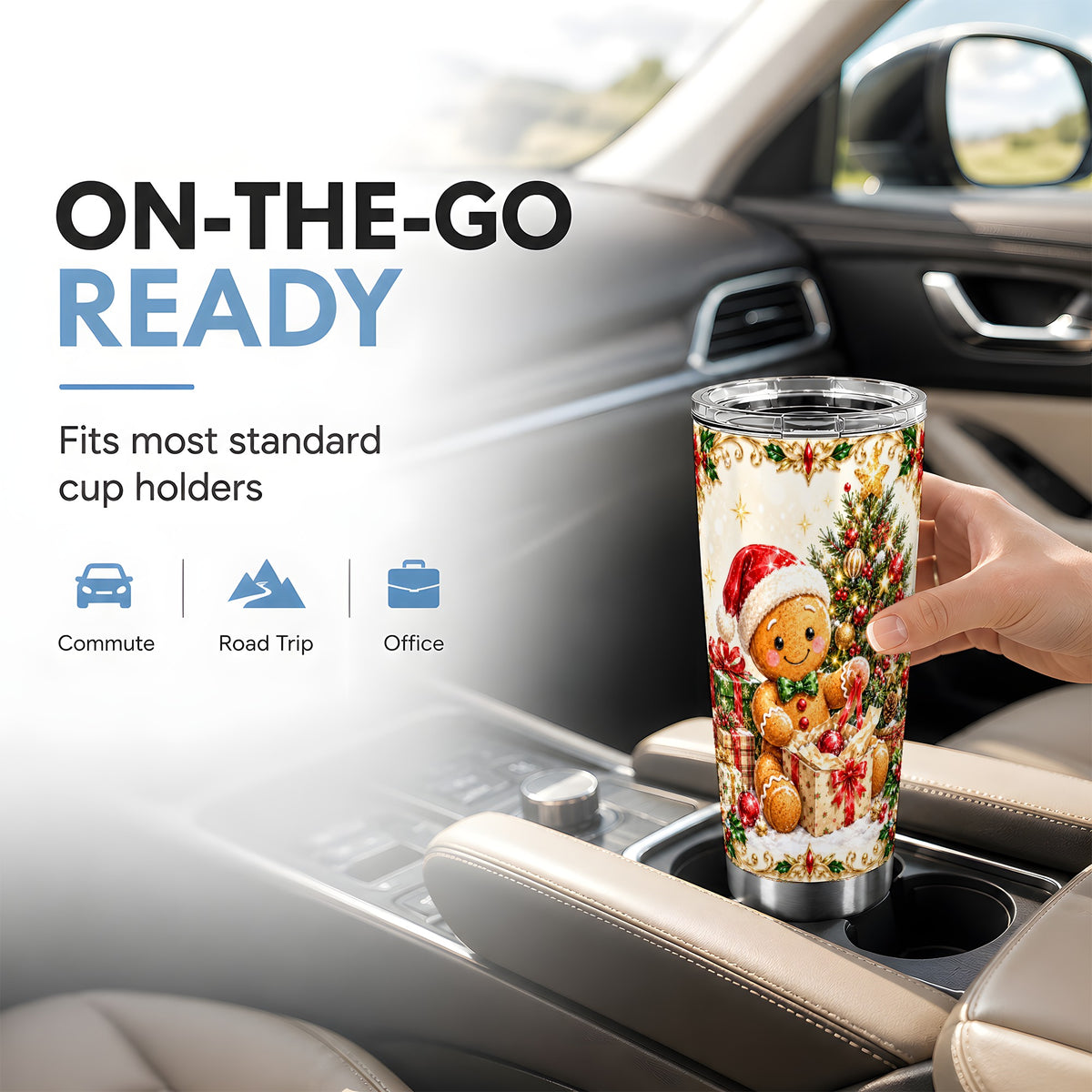 Gingerbread Tumbler 20oz, Christmas Tumbler, Stainless Steel Travel Cup
