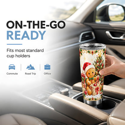 Gingerbread Tumbler 20oz, Christmas Tumbler, Stainless Steel Travel Cup
