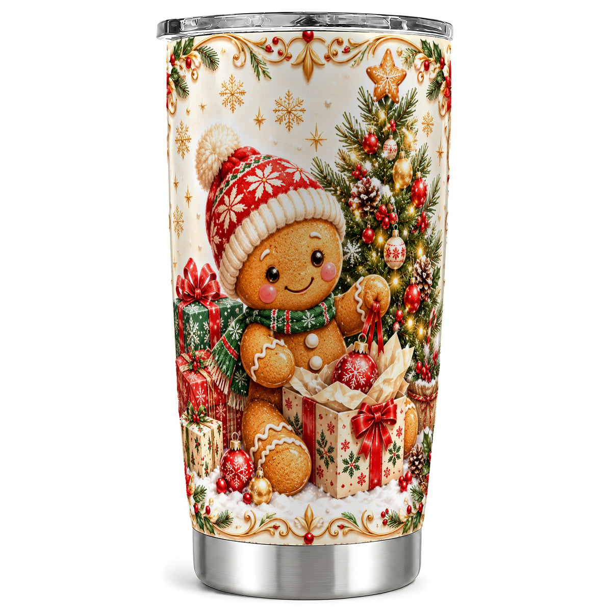 Cozy Gingerbread Tumbler 20oz, Holiday Tumbler, Stainless Steel Travel Cup