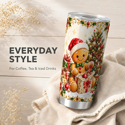 Gingerbread Tumbler 20oz, Christmas Tumbler, Stainless Steel Travel Cup