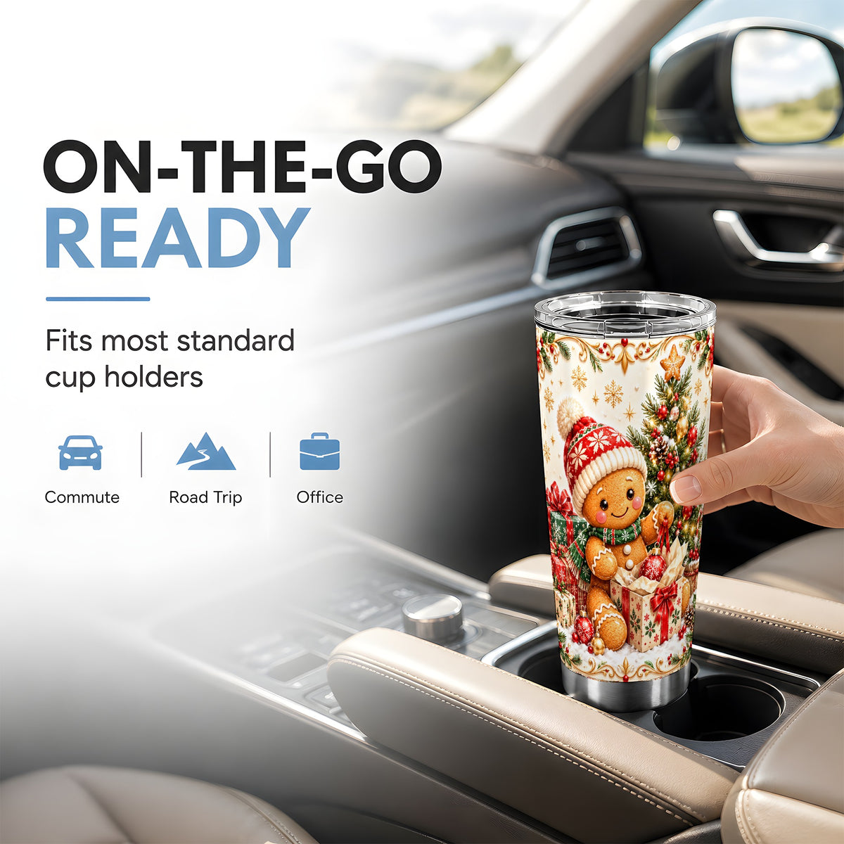 Cozy Gingerbread Tumbler 20oz, Holiday Tumbler, Stainless Steel Travel Cup
