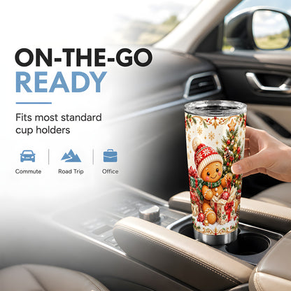 Cozy Gingerbread Tumbler 20oz, Holiday Tumbler, Stainless Steel Travel Cup