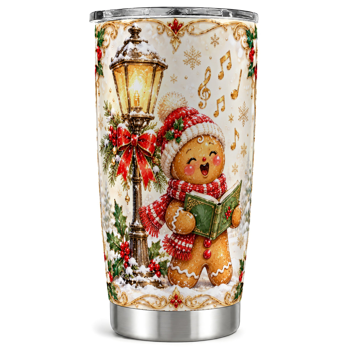 Carol Gingerbread Tumbler 20oz, Holiday Tumbler, Stainless Steel Travel Cup