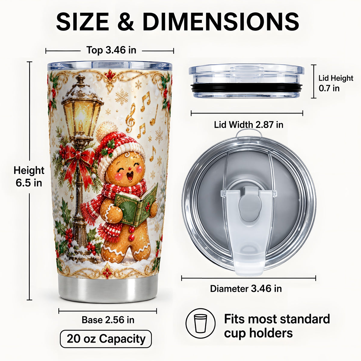 #pl[20oz|Steel] Carol Gingerbread Tumbler 20oz, Holiday Tumbler, Stainless Steel Travel Cup
