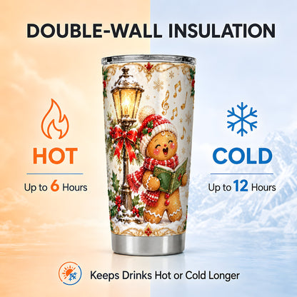 Carol Gingerbread Tumbler 20oz, Holiday Tumbler, Stainless Steel Travel Cup