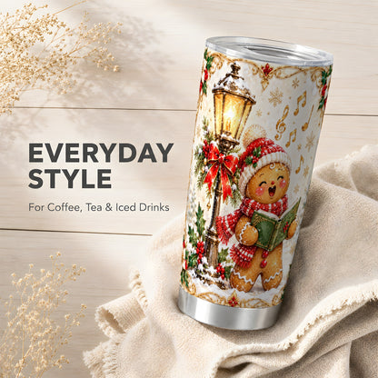 Carol Gingerbread Tumbler 20oz, Holiday Tumbler, Stainless Steel Travel Cup