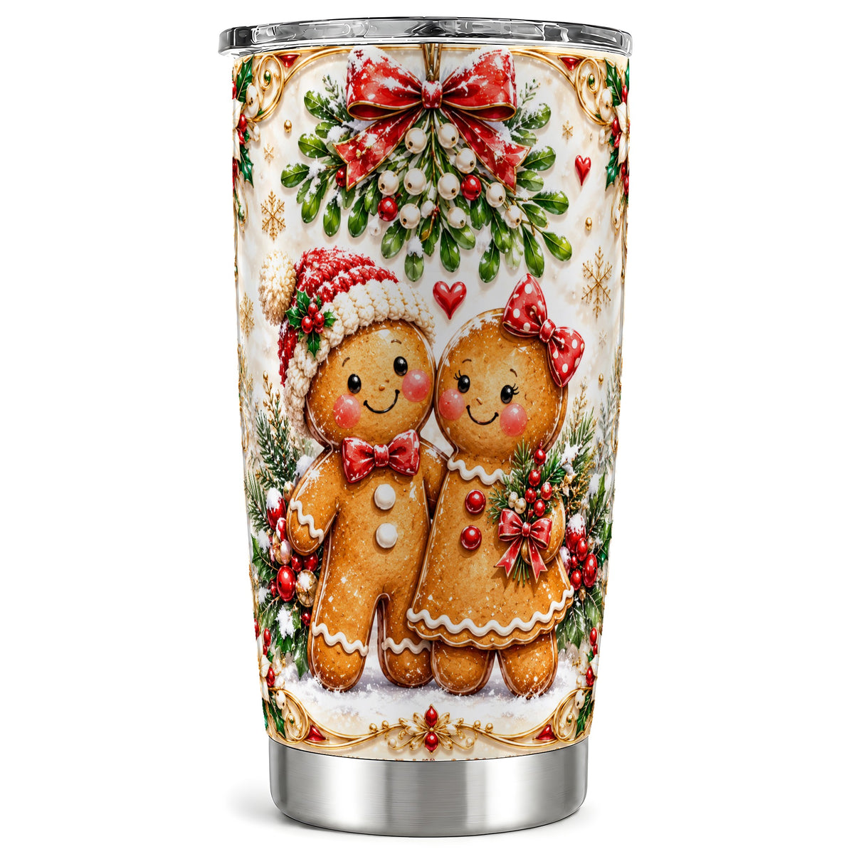 Gingerbread Pair Tumbler 20oz, Holiday Tumbler, Stainless Steel Travel Cup