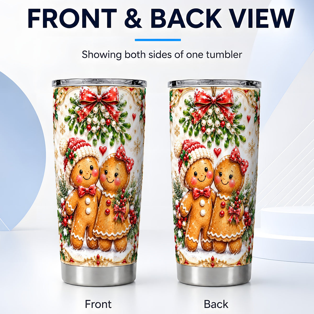 #pl[20oz|Steel] Gingerbread Pair Tumbler 20oz, Holiday Tumbler, Stainless Steel Travel Cup