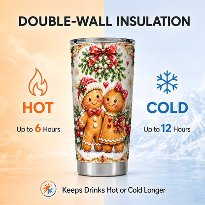 Gingerbread Pair Tumbler 20oz, Holiday Tumbler, Stainless Steel Travel Cup