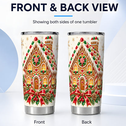 #pl[20oz|Steel] Gingerbread House Tumbler 20oz, Holiday Tumbler, Stainless Steel Travel Cup