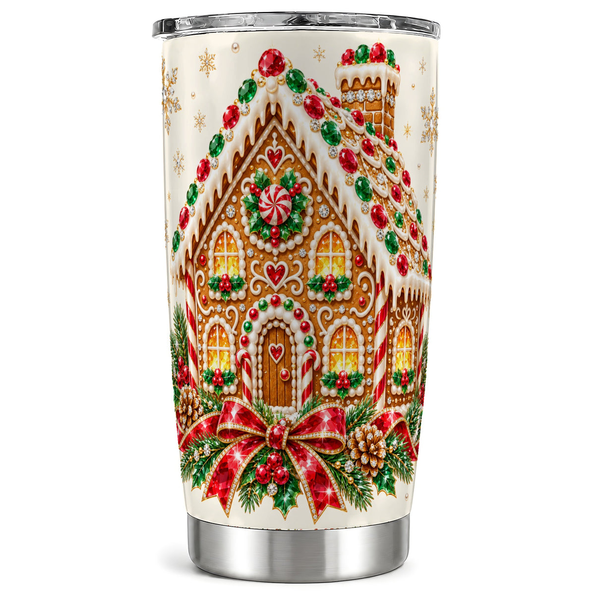 Gingerbread House Tumbler 20oz, Holiday Tumbler, Stainless Steel Travel Cup