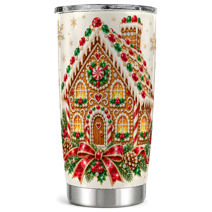 Gingerbread House Tumbler 20oz, Holiday Tumbler, Stainless Steel Travel Cup