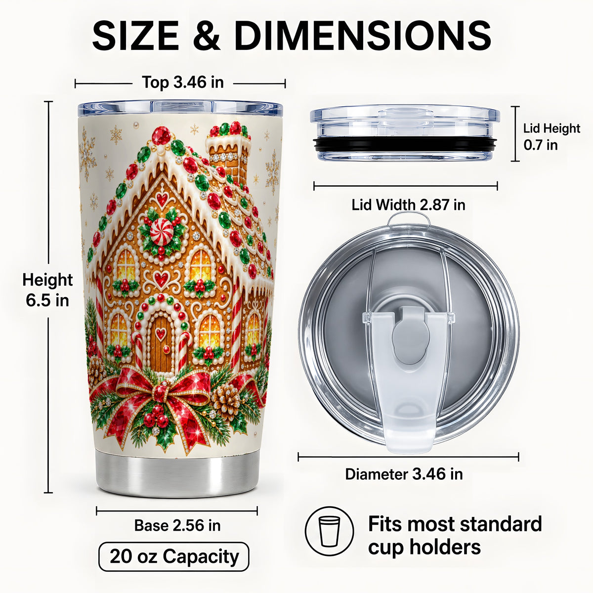 #pl[20oz|Steel] Gingerbread House Tumbler 20oz, Holiday Tumbler, Stainless Steel Travel Cup