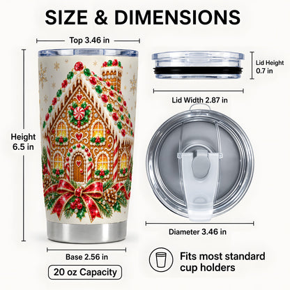 #pl[20oz|Steel] Gingerbread House Tumbler 20oz, Holiday Tumbler, Stainless Steel Travel Cup