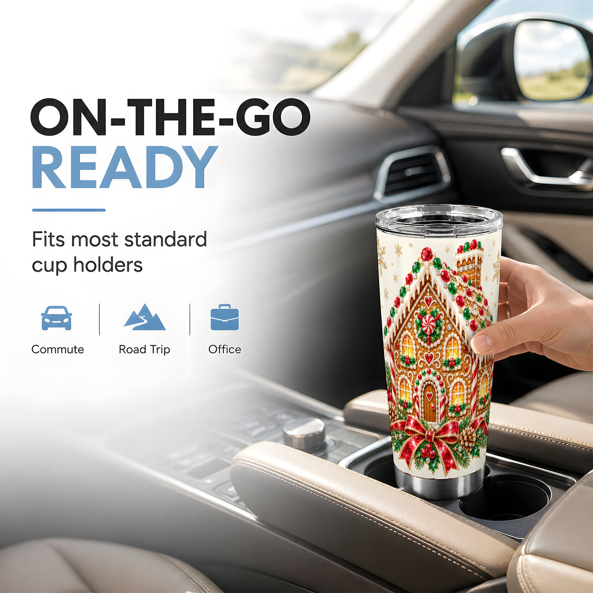 Gingerbread House Tumbler 20oz, Holiday Tumbler, Stainless Steel Travel Cup