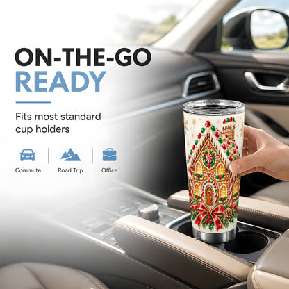 Gingerbread House Tumbler 20oz, Holiday Tumbler, Stainless Steel Travel Cup