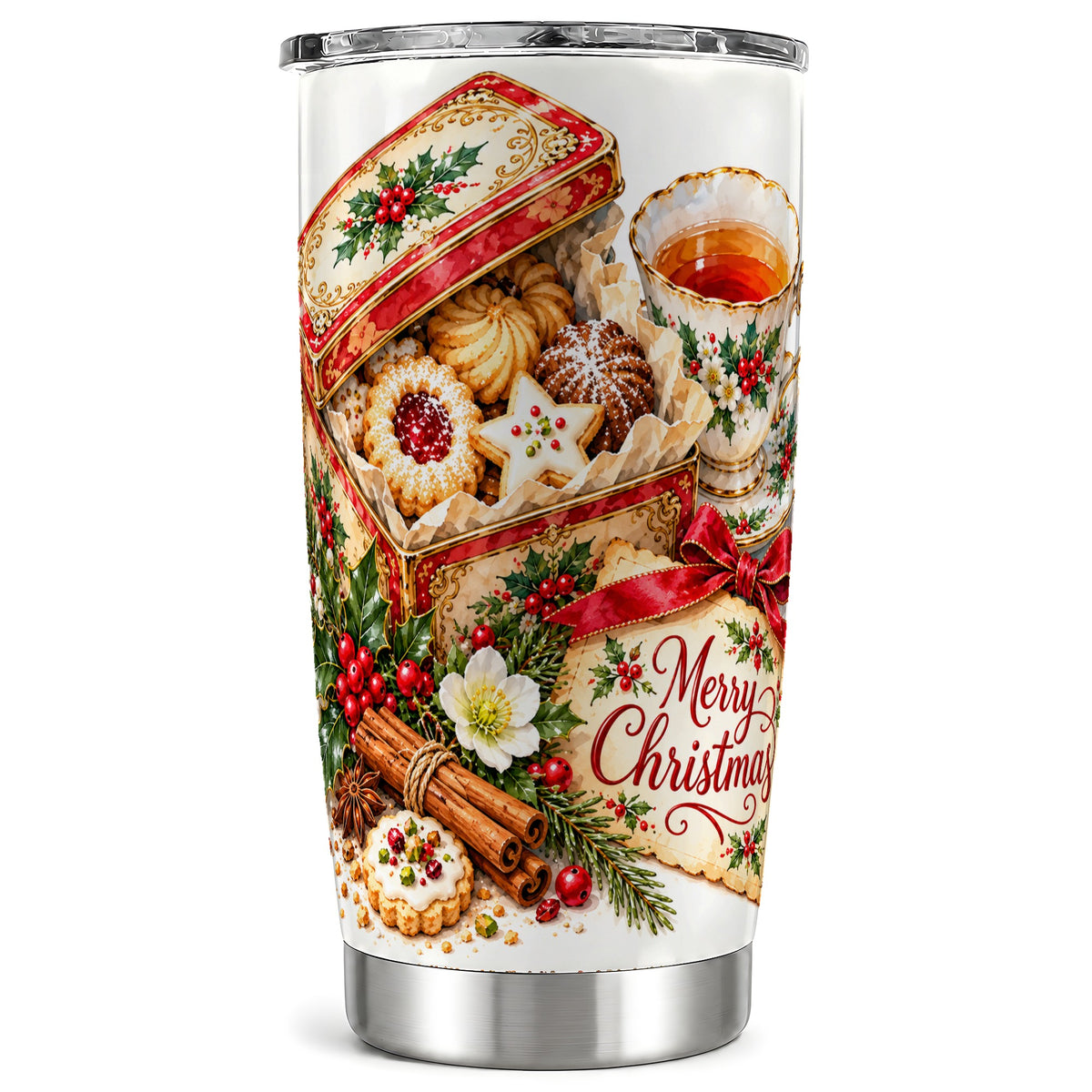 Christmas Tea 20oz Tumbler, Cookie Tumbler, Stainless Steel Travel Cup