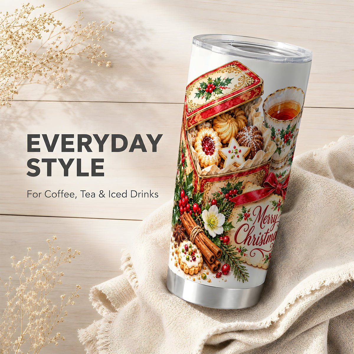 Christmas Tea 20oz Tumbler, Cookie Tumbler, Stainless Steel Travel Cup