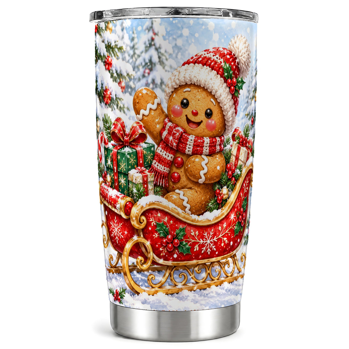 Gingerbread Sleigh 20oz Tumbler, Cookie Tumbler, Stainless Steel Travel Cup